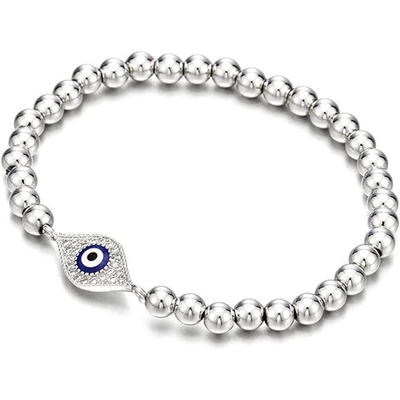Beads Bracelet for Women Men with Cubic Zirconia Protection Evil Eye - Picture 1 of 4
